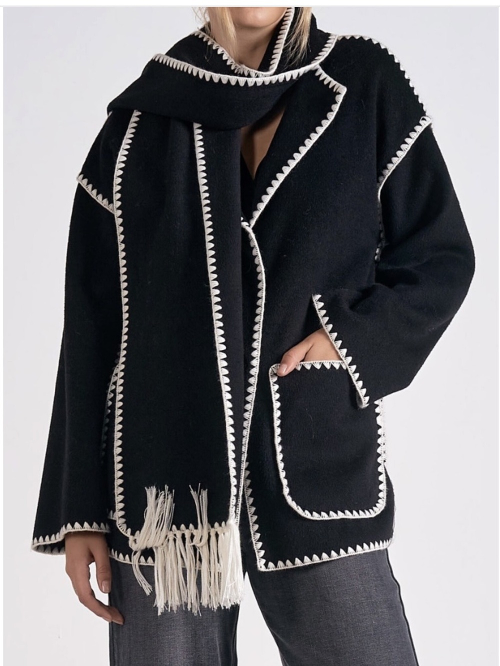NEW Elan Blanket Stitch Jacket w/ Detachable Scarf
